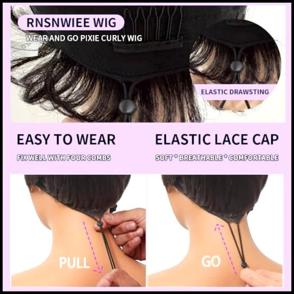 Short Curly Human Hair Pixie Cut Wig Glueless Machine Made Adjustable Cap main image 4